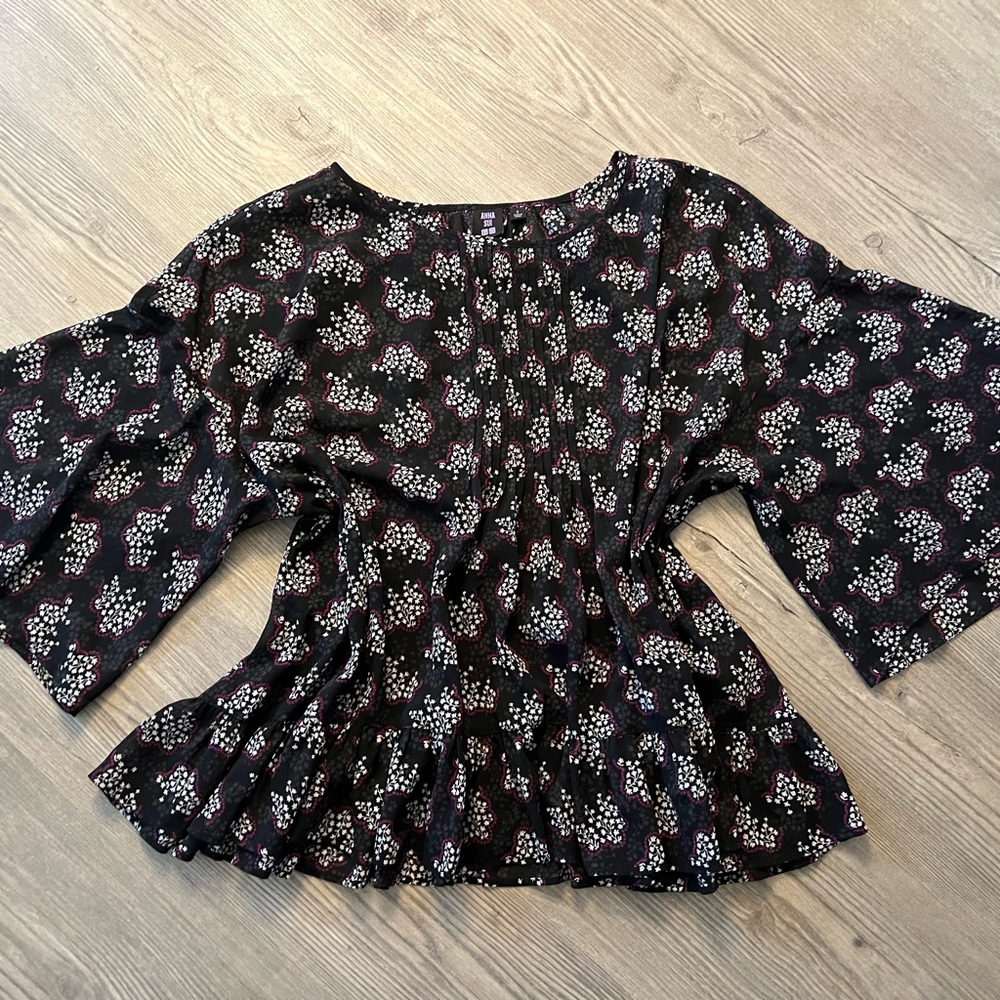 Uniqlo Anna Sui Oversized Women’s Dark Purple/Black(ish) Floral Top, size S